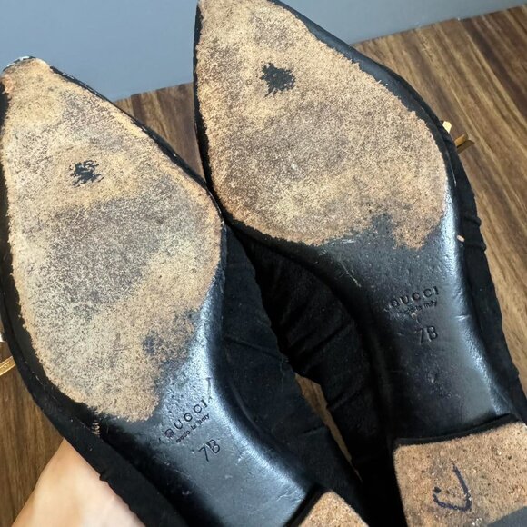 Gucci Black Suede Cinched tie ballet plays pointed toe size 7 - Picture 4 of 8
